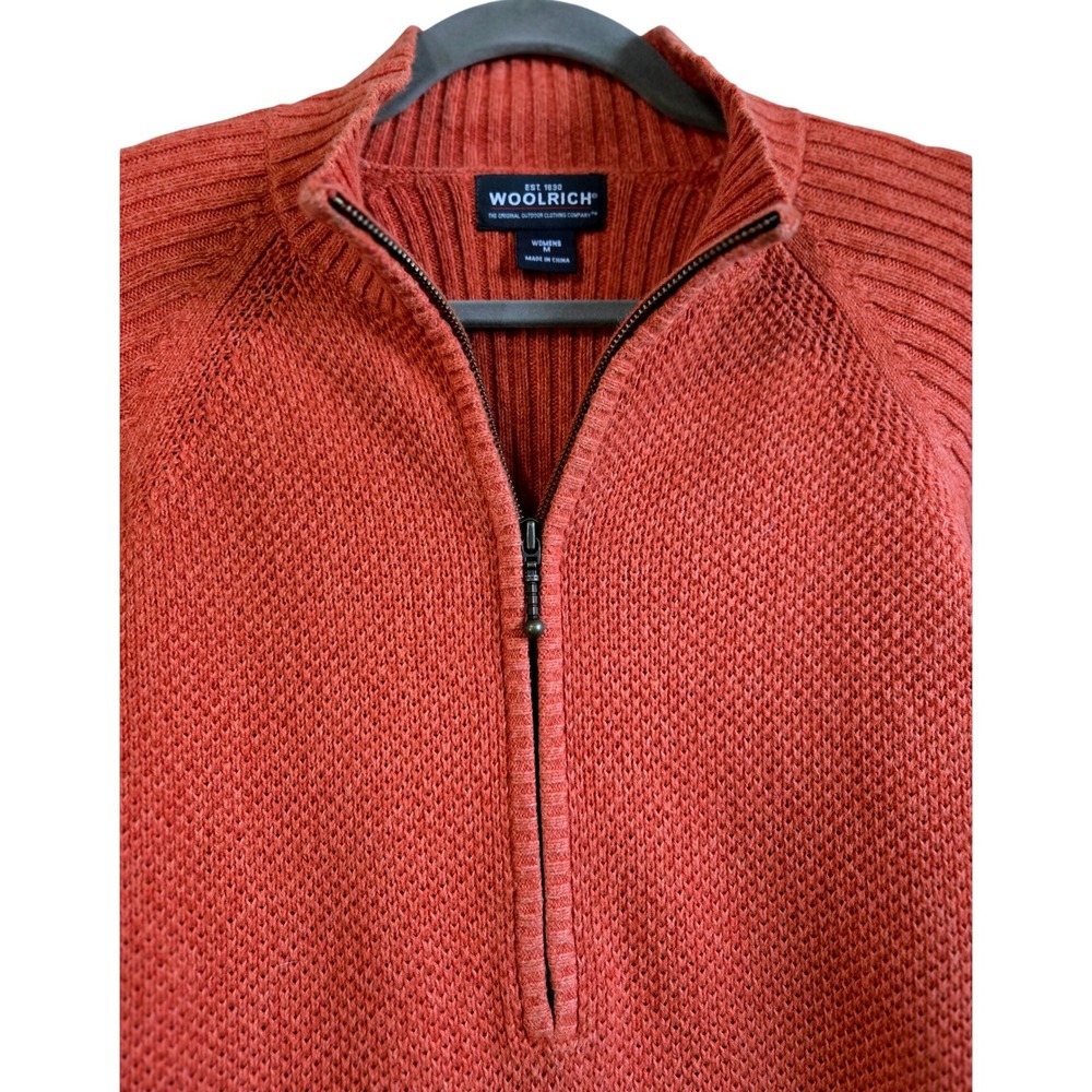 Woolrich Womens M Classic Bittersweet Orange Ramie Cotton Quarter Zip Sweater - Picture 2 of 10